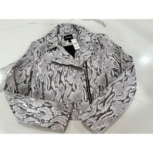 Express Snakeskin Print Moto Jacket Womens Medium Gray Black Silver‎